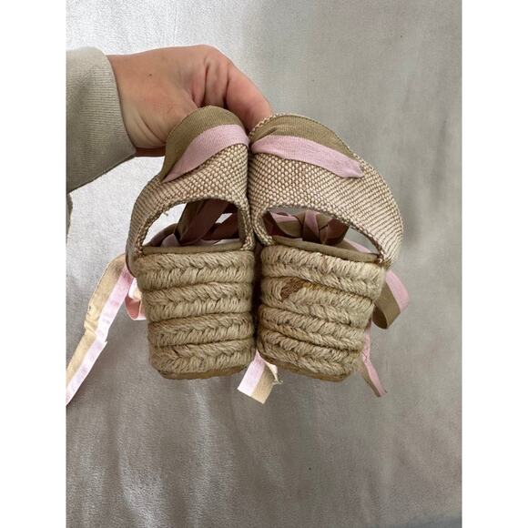 HIGH WEDGE Lace Up Women Espadrilles Pink Tan Montego Bay Club Size 10 Strappy - Picture 6 of 8